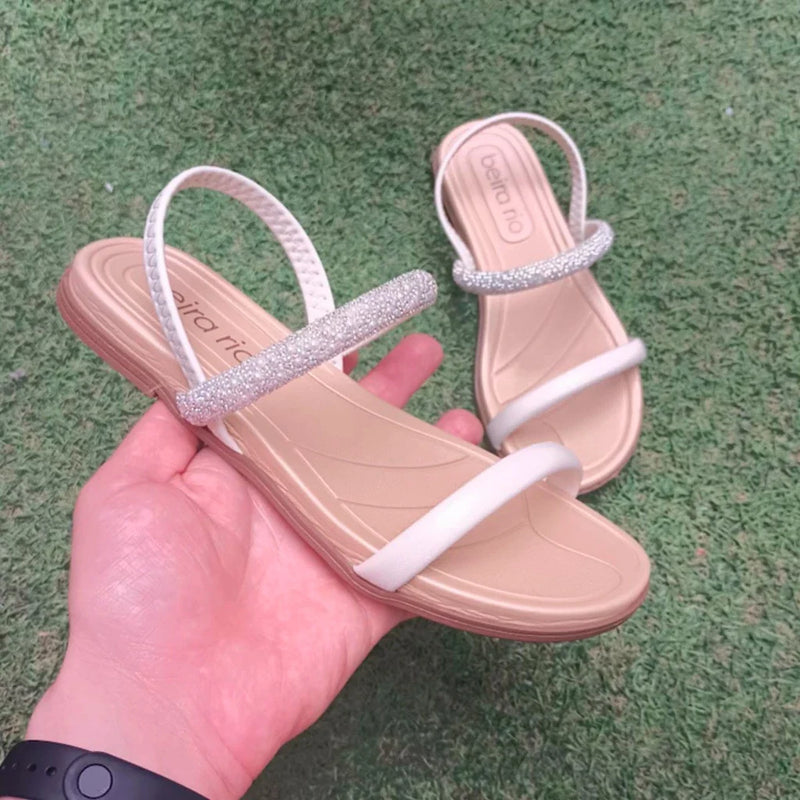 Rasteirinha Sandália Feminina Flat Beira Rio Strech Strass Confortável Tiras