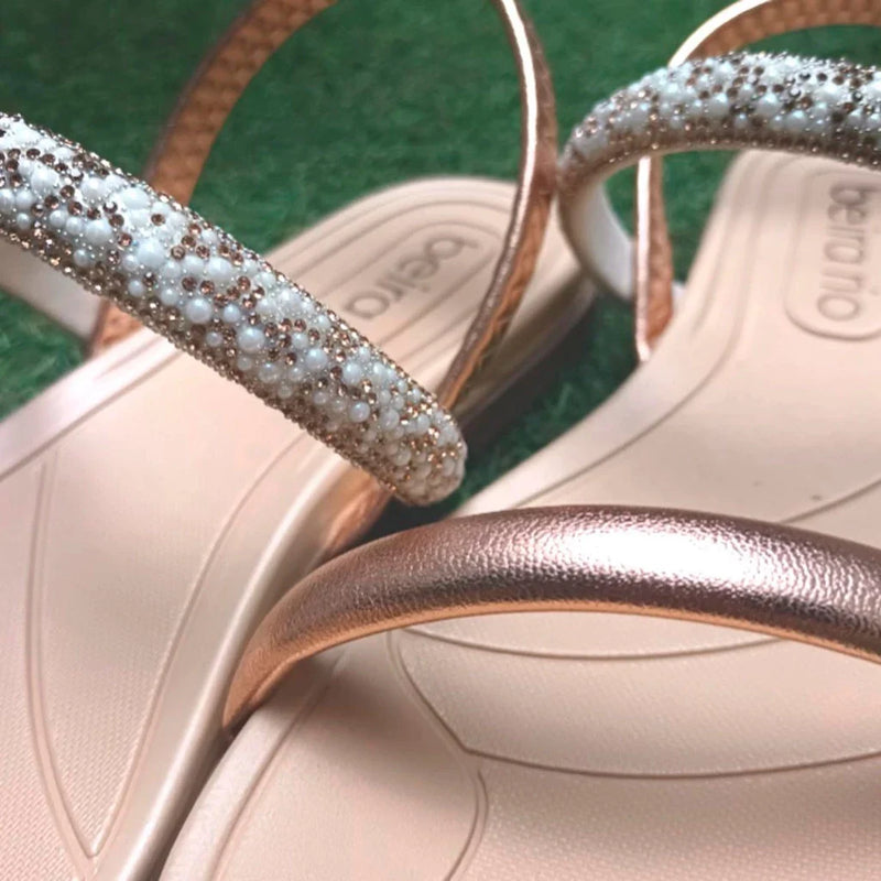 Rasteirinha Sandália Feminina Flat Beira Rio Strech Strass Confortável Tiras